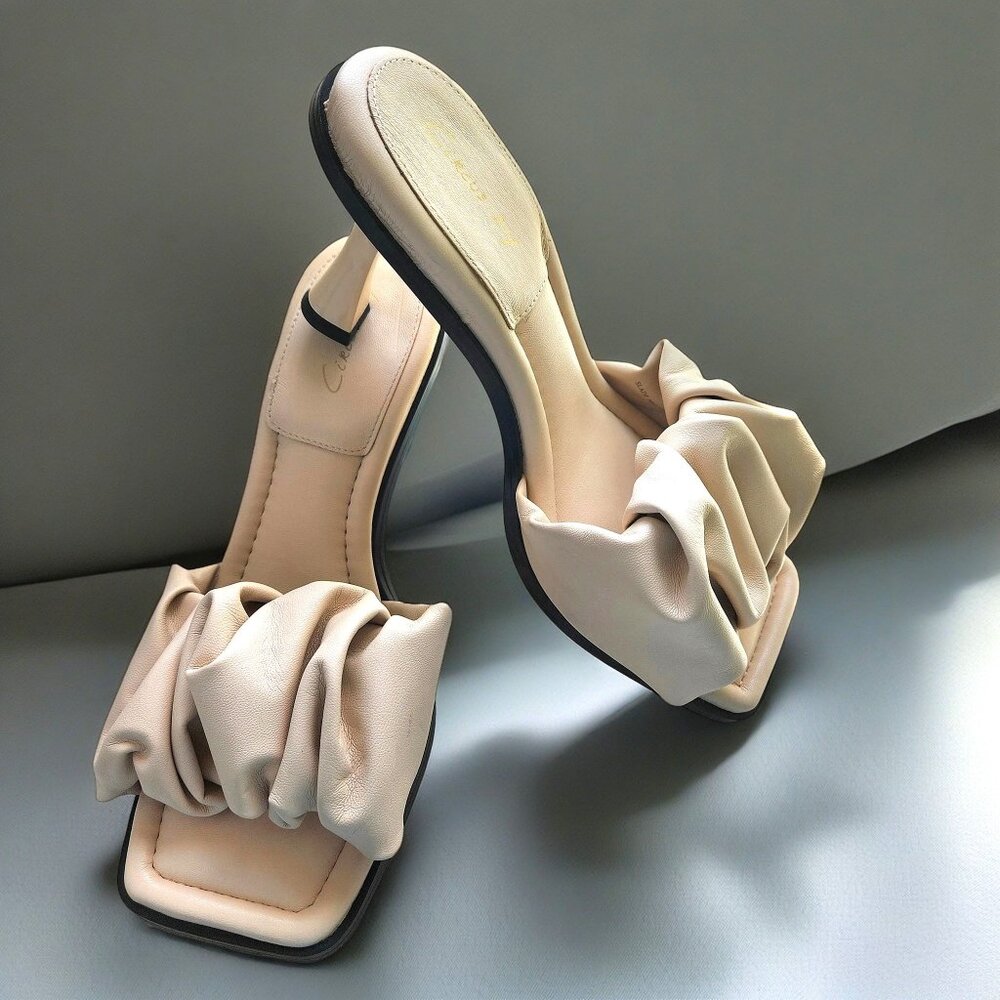 SZ 9 PALE PINK LEATHER OPEN TOE/BACK KITTEN HEELS MULES SHOES by CIRCUS